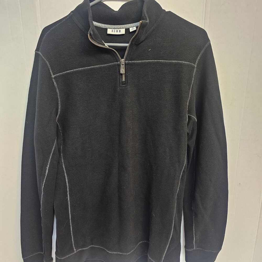 ROWM Men's 1/4 Zip Up Black Knit Long Sleeve Pullover Sz Medium  Casual V0465